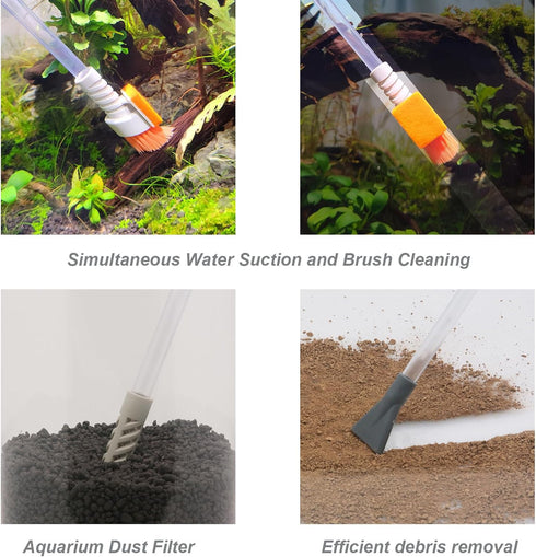 Compact Aquarium Siphon Vacuum and Water Changer Kit with Cleaning Brush for Small Fish Tanks