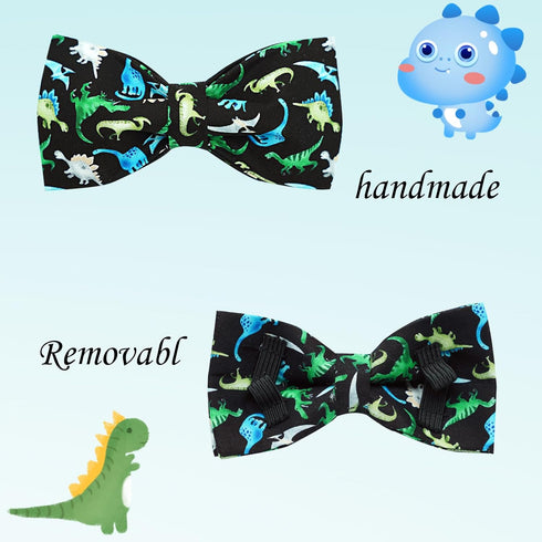Adjustable Soft Dog Collar with Bow Tie, Cute Dinosaur Print, Gift Collar for Small Dogs