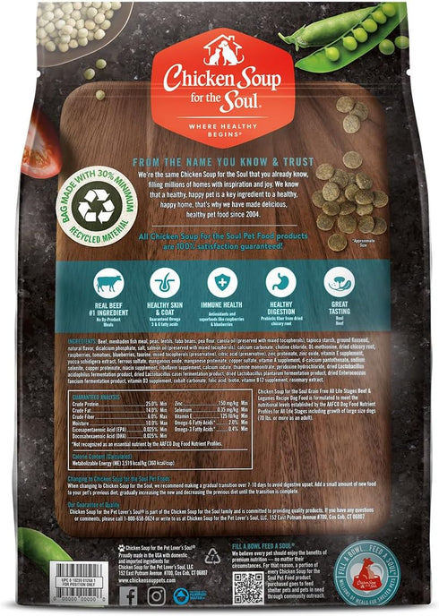 Chicken Soup for the Soul Pet Food Grain-Free Dry All Stages Dog Food, Beef & Legumes Recipe, 4 Pound Bag, Soy, Corn & Wheat Free, No Artificial Flavors or Preservatives