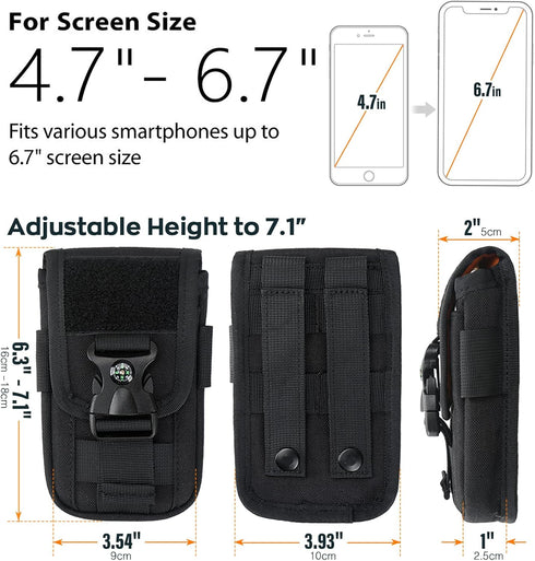 WYNEX Tactical Molle Phone Pouch with Compass Buckle, Universal Cell Phone Holster for IP 15/14/13 Pro Max/S22/S21