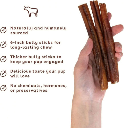 Pupford Thick Bully Sticks for Dogs & Puppies, Smoked, Natural, Long-Lasting, 6", 10 Count