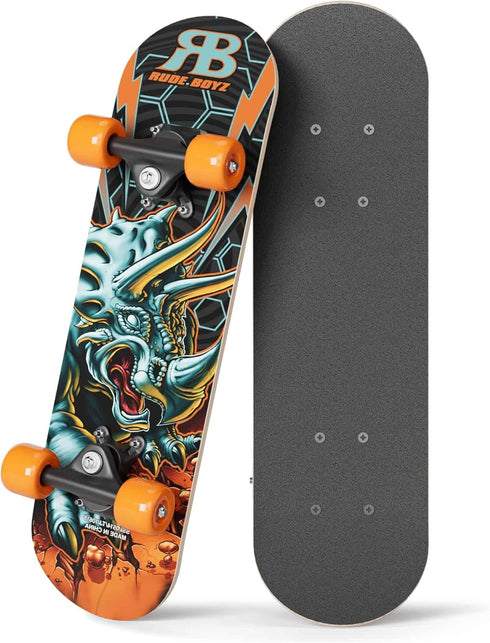 Rude Boyz 17" Micro Complete Skateboard - Maple Wood, ABEC 7 Bearings, Double Kick Concave for Kids Ages 2-5
