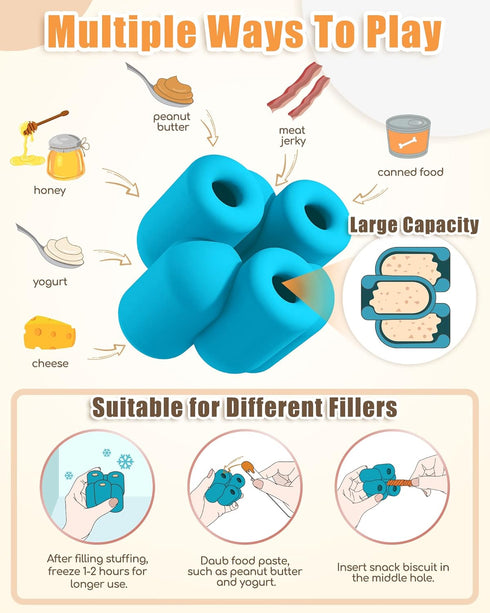 Dog Chew Toys for Aggressive Chewers - Interactive Slow Feeder Treat Toy Collection, Durable Frozen Feeding Toy (Blue)