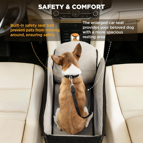 15 lbs BONTHEE Center Console Dog Car Seat for Small Dogs- Anti-Collapse Design with Soft Plush & Sturdy Support Board