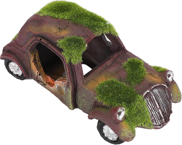 Fish Tank Resin Old Car Decoration, 14X6.5X5 Cm Aquarium Landscape Ornament (Flocking Classic Car)