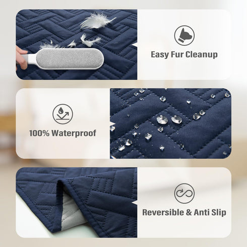 Dog Bed Cover for Pets - Blankets Rug Pads for Couch Protection Waterproof Bed Covers Dog Blanket Furniture Protector Reusable Changing Pad (Navy Blue+Light Grey, 52"x82") by BOCTOPUG