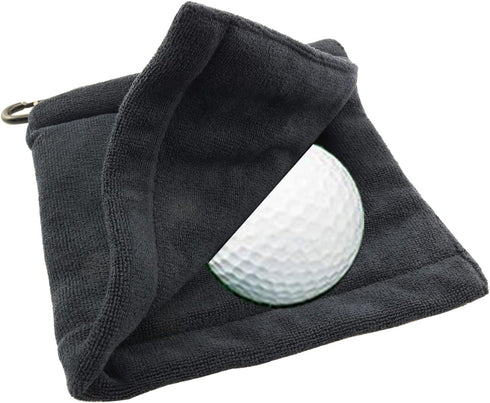 ZYAMY Pocket Golf Towel with Clip, Black Sweat-Absorbent Cleaning Tool, Golf Accessories, Golf Ball Cleaning Towel
