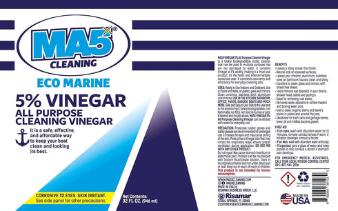 MA5x 5% EcoMarine Vinegar All Purpose Boat Cleaning Vinegar | Biodegradable Safe Boat Cleaner | Multi-Surface Marine