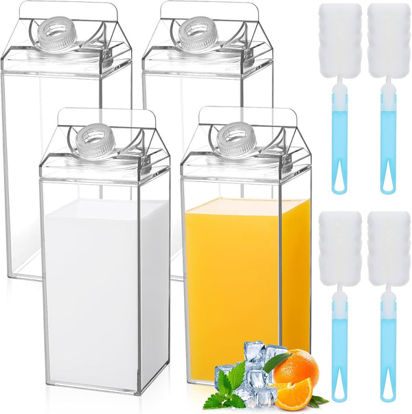 Yiyiring 4 Pack 64 oz Large Milk Carton Water Bottle with Cleaning Brush