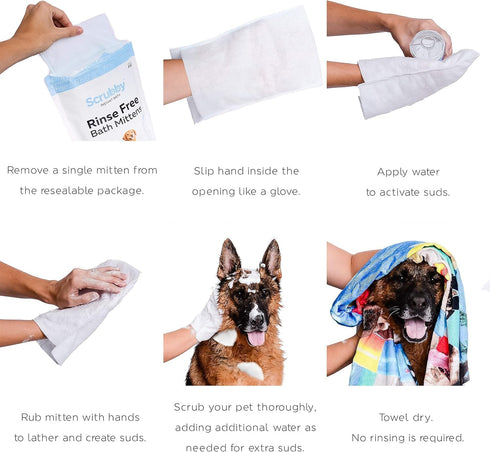 No Rinse Pet Wipes - Rinse Free Shampoo Mittens for Dogs and Cats, Hypoallergenic Wash Mitt for Grooming, 5 Pack