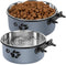 kathson 2 Pcs Dog Kennel Water Bowl - Stainless Steel No Spill Hanging Pet Food Water Bowl for Cats & Dogs (Gray)