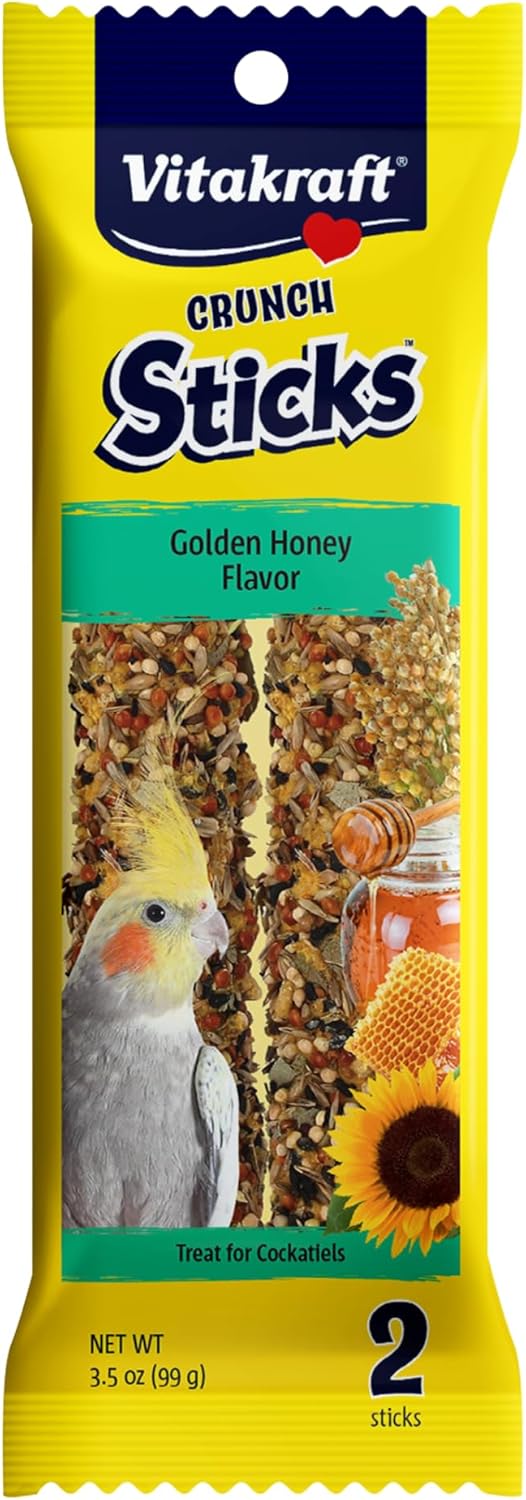 Vitakraft Crunch Sticks Golden Honey Flavor Bird Treat for Cockatiels (2 Sticks), 3.5 oz