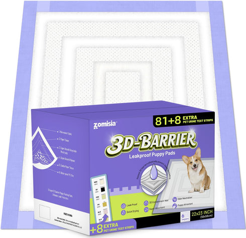 ZOMISIA 3D-Barrier Puppy Pee Pads for Dogs, 7 Cups Absorb & Rise