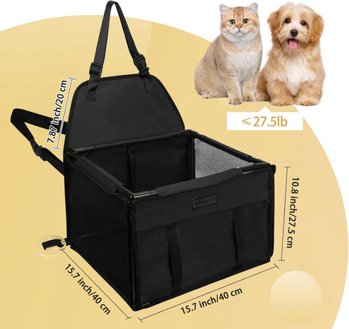 PetsHome Upgrade Dog Car Seat, Foldable Booster Seat with 12 PVC Tubes, Waterproof for Small to Medium Dogs, Pure Black