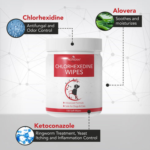 NOVEHA Pet Wipes - Formulated Wipes for Facial & Finger Folds, Underarms, 3" x 2", 150 Counts