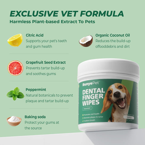100 Count Dog Dental Wipes - Dog Finger Toothbrush & Teeth Cleaning Wipes, Pet Dental Finger Wipes for Dogs & Cats