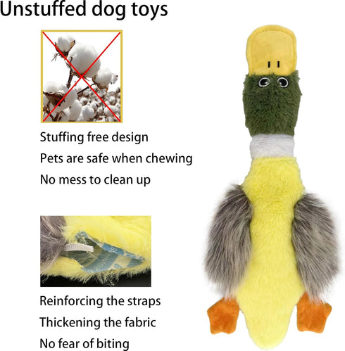 Squeaky Dog Toys 3 Pack, No Stuffing Plush Toys for Large Dogs, Indestructible Crinkle Paper Duck Dog Toy, Puppy Chew