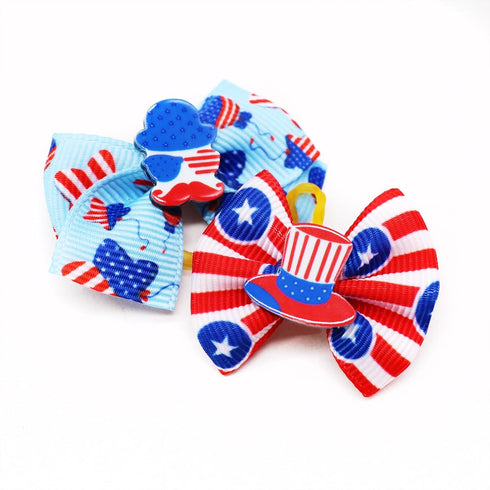 100Pcs/50Pairs Independence Day Dog Bows, Bulk 4th of July Patriotic Small Dog Hair Bows with Rubber Bands
