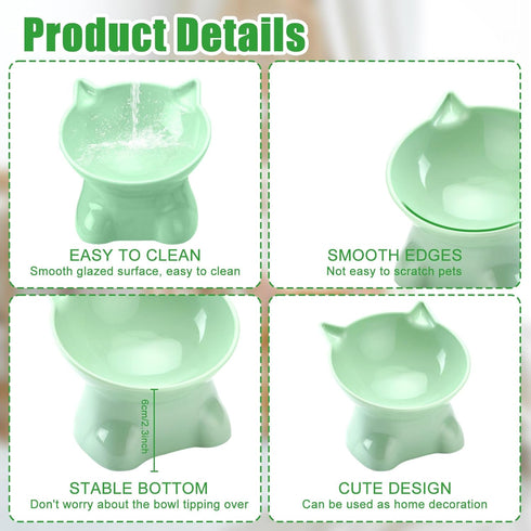 3PCS Elevated Cat Bowls, 15° Tilted Raised Anti-Vomiting Food and Water Bowl Set, Shallow Whisker Friendly Cat Dish