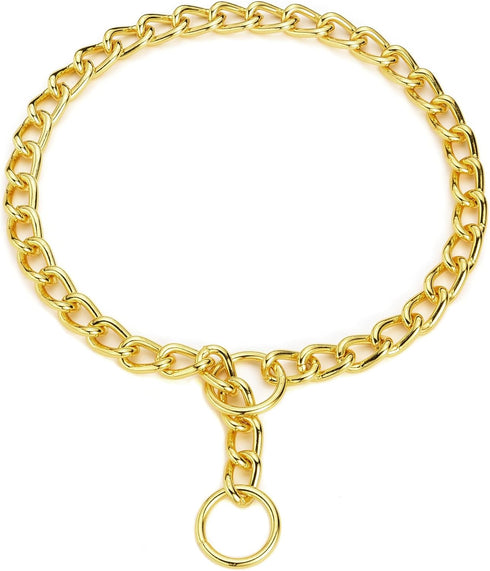 Mogoko Stainless Steel Dog Choke Chain Collar, Puppy Metal P Chain Slip Collar for Pet Training Walking (Gold; 3.5mm;