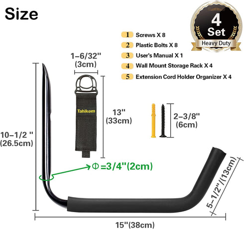 Kayak Rack Wall Mount, Canoe Hanger Hooks, Storage Hook for Hanging Outdoor Beach Chair, Bicycle & Surfboard