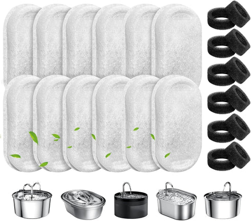 WEIKEY Cat Water Fountain Filters, 12 Pack Pet Replacement Filters with 12 Sponges