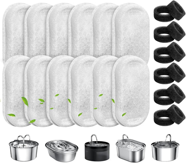 WEIKEY Cat Water Fountain Filters, 12 Pack Pet Replacement Filters with 12 Sponges
