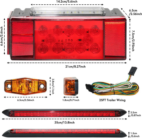 Lcrslitx IP68 4 2 25FT 80" LED Trailer Light Kit, Submersible Waterproof for Boat Trailers, Super Bright Stop Brake