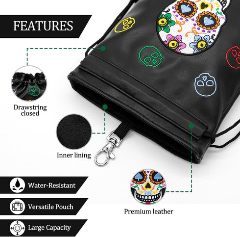 Montela Golf Valuables Pouch, Drawstrings Golf Tee Bag Pouch, Leather Golf Ball Bag for Men Women