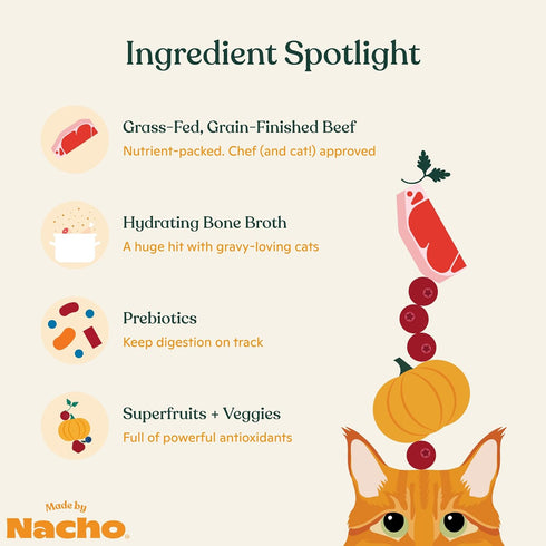 Made by Nacho Wet Cat Food - Grass-Fed, Grain-Finished Minced Beef in Bone Broth, High Protein, 2.5oz Cups (10 Pack)