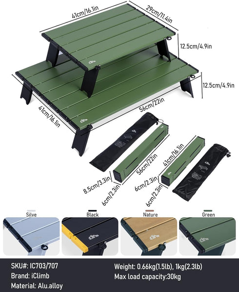 Compact Folding Beach Table: iClimb Ultralight Mini Table (Green, L)