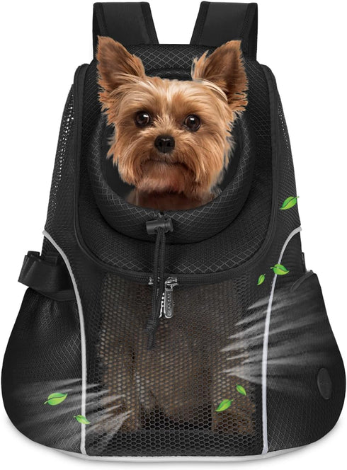 WOYYHO Small Dog Carrier Backpack - Ventilated Mesh Travel Pack with Safety Belt for Dogs 2-4.5 lbs, Black