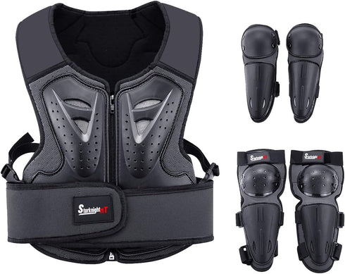 StarknightMT Kids Motorcycle Armor Suit - Youth Riding Protective Gear Chest Protector for Dirt Bike, Black