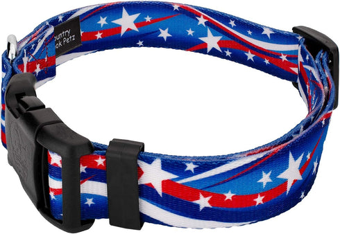 Country Brook Petz 1 Inch Deluxe Adjustable Dog Collar - Americana Collection, Medium (Star Spangled)