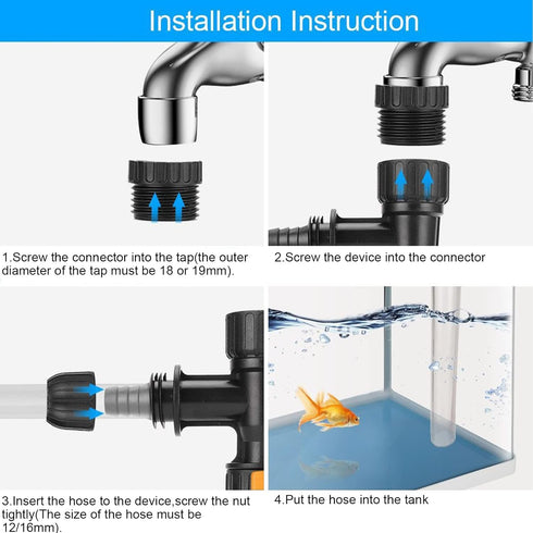 AYNEFY Aquarium Water Changer Faucet Adapter, Quick Water Change with 3 Tab Connector and Vacuum Siphon Gravel Cleaner