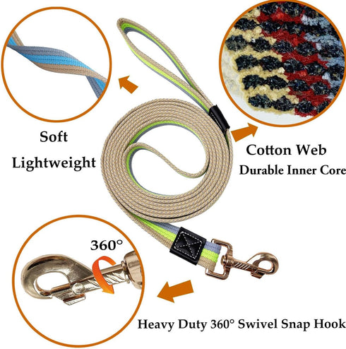 Soft Cotton Web Dog Leash, Basic Training Walking Lead, 6.5FT Long, 0.6 Inch Wide Green