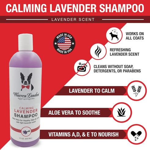 17 oz Warren London Calming Lavender Dog Shampoo | Softening Aloe Vera & Essential Oils for Dogs | Leaves Coat Silky