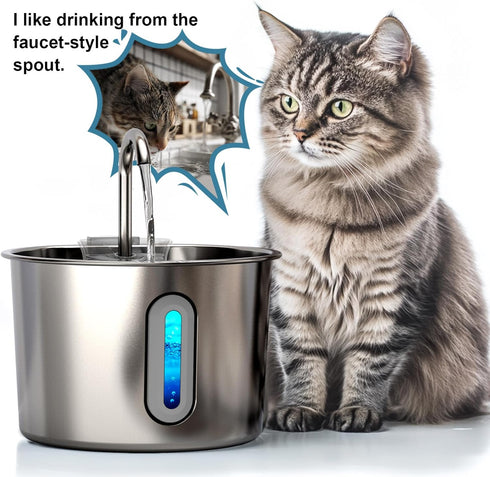 74oz/2.2L 4 4 Cat Water Fountain, Cat Fountain for Drinking - Pet Water Fountain Stainless Steel for Cats Inside