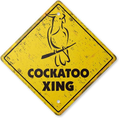Cockatoo Vintage Crossing Sign Zone Xing, Indoor/Outdoor Plastic, 17" Tall Rustic Bird Cage Pet Parakeet Parrot