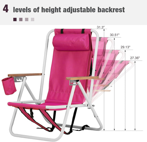 MUCDBPS Chair,4 Backpack Folding Beach Position Portable Foldable Camping Chair with Headrest,Compact Chair with Cup