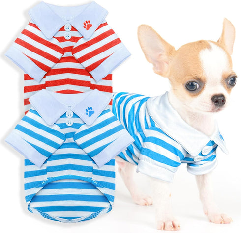 2 Pieces Dog Shirts for Small Dogs: Stripe Clothes for Spring Summer Chihuahua Yorkie - Soft Pet T-Shirt Extra Small