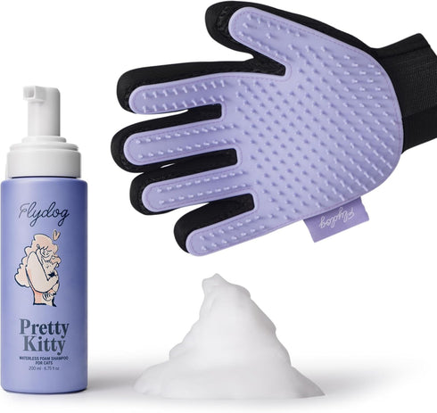 Pretty Kitty Waterless Cat Dry Shampoo with Grooming Glove No Rinse, Lick-Safe,
