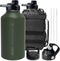 OneTigris Tactical Water Bottle with Straw - 64 oz Vacuum Insulated Stainless Steel Jug with 3 Lids