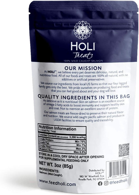 HOLI Freeze Dried Salmon Dog Treats, with Omega 3 and 6 Fish Oil, All Natural, Human Grade, Grain Free