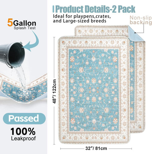 32"x48" 2 Pack Washable Pee Pads for Dogs, Rabbits & Hamsters - Reusable Puppy Pads Super Absorbent Waterproof Non-Slip