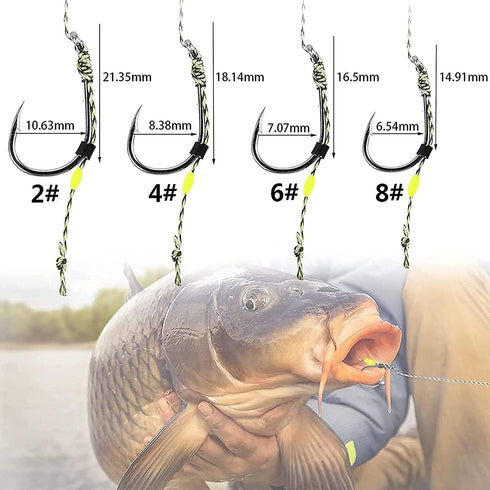 YOTO Carp Fishing Hair Rigs - 24 Pcs High Carbon Steel Curved Barbed Hooks with Swivels and Boilies