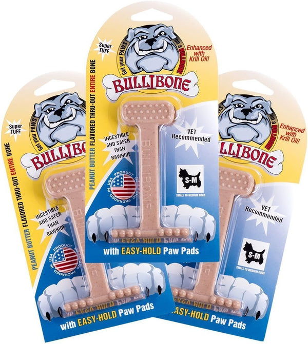 Bullibone Nylon Dog Chew Toy - Nylon Bone Improves Dental Hygiene, Easy Grip, Flavor Permeated (Peanut Butter, Small -