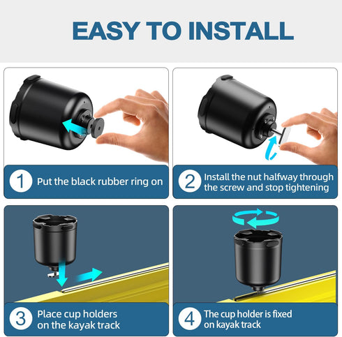 Kayak Cup Holder with Rubber Tab, Multifunctional Drink Holder and Phone Holder for Kayak Accessories, Black