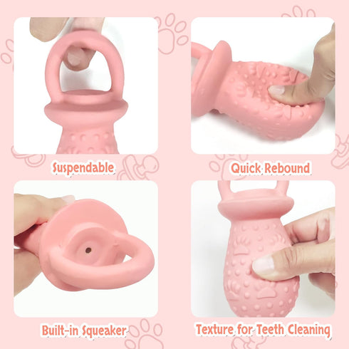 5.2" Dogs(Pink,1Pcs) Latex Chew Dog Toys, Novelty Squeaky Pacifier Dog Toys, Durable Pacifier Dog Chew Toys for Small