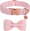 DOGWONG Cotton Dog Collar with Bow, Durable Adjustable Pink Pet Collar for Small Medium Large Dogs